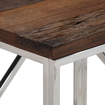 Mesa Consola Acero Inoxidable Madera Maciza Traviesa Plateado_2