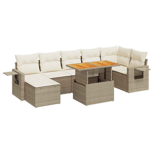 Set De Sofás De Jardín Y Cojines 8 Piezas Ratán Sintético Beige / Vetonek_0