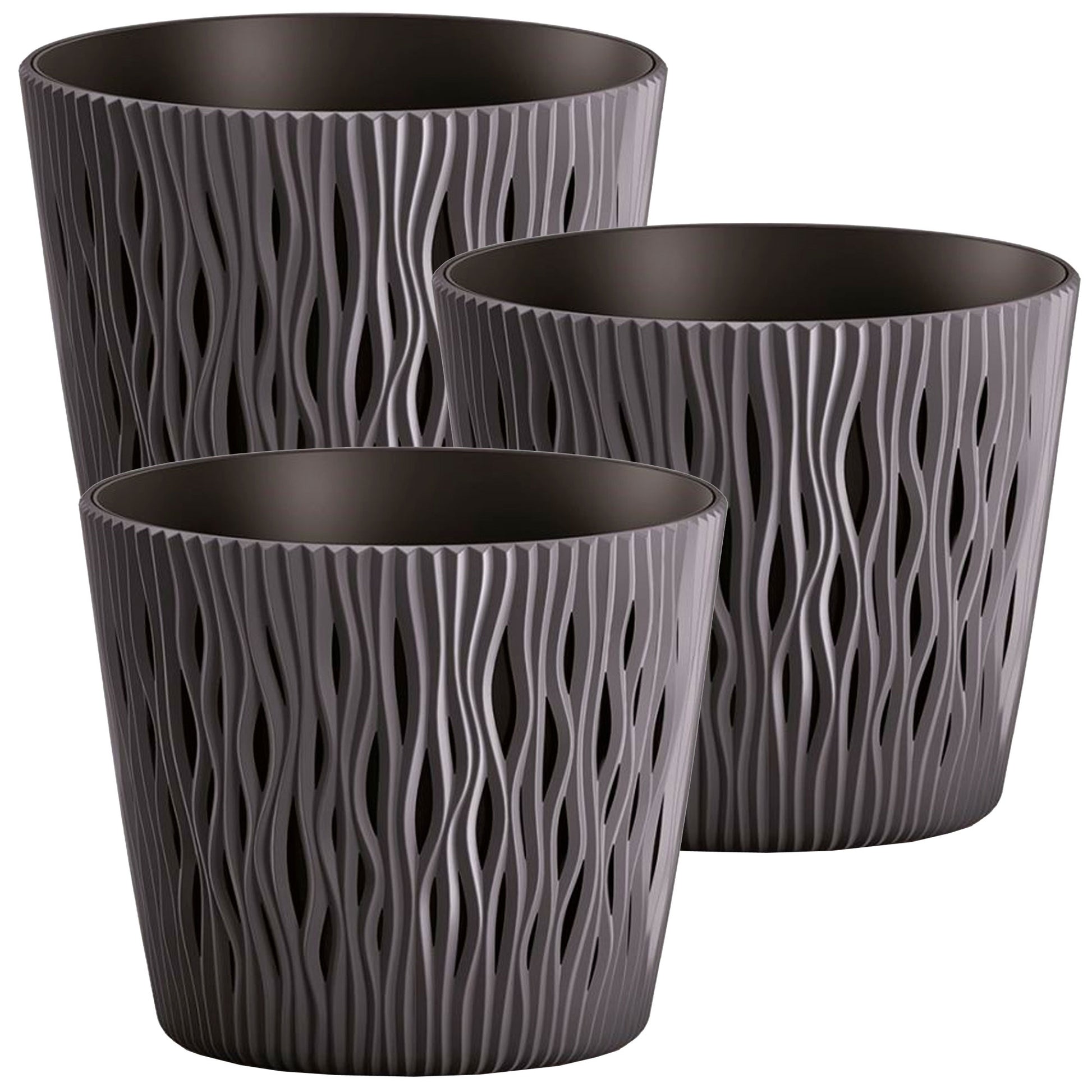 3x Maceta Redonda De Plastico Sandy Round En Color Antracita 18,9 (largo) X 18,9 (ancho) X 16,5 (alto) Cm_0