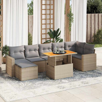 Set De Sofás De Jardín Y Cojines 8 Piezas Ratán Sintético Beige / Vetonek_1