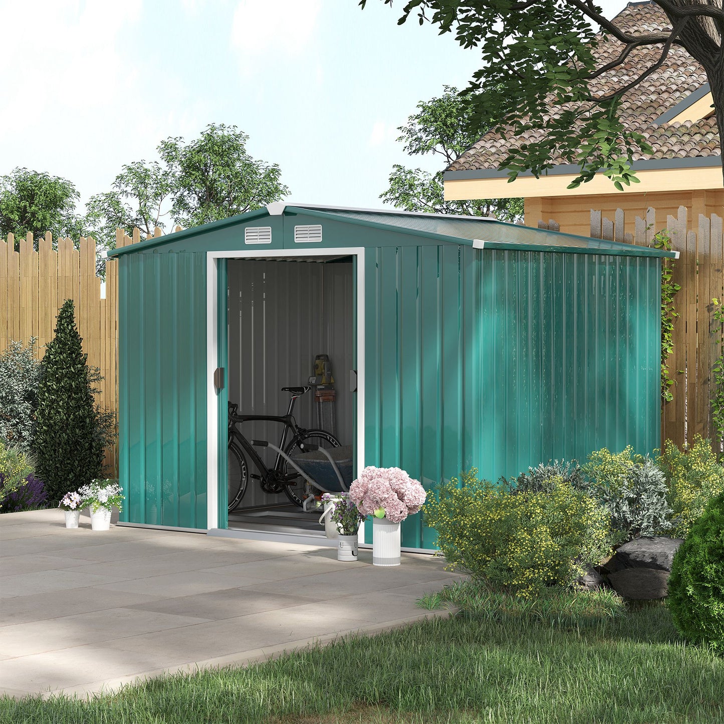 Outsunny Cobertizo De Jardín 260x206x179cm 4,7m² Metálico Con Puertas Correderas_1