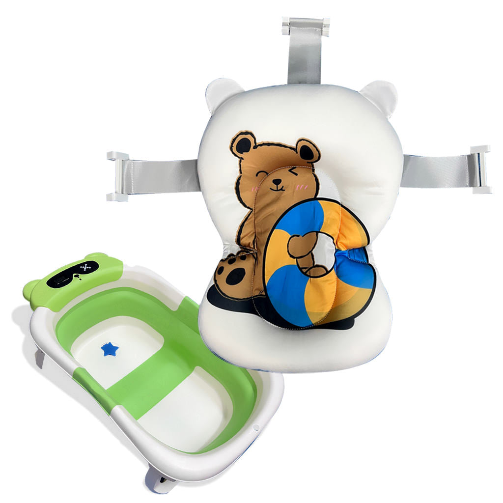 Bathby Bañera Plegable Para Bebés Recién Nacidos, Cojín Oso, Termómetro, Patas Antideslizantes (verde Oso)_1