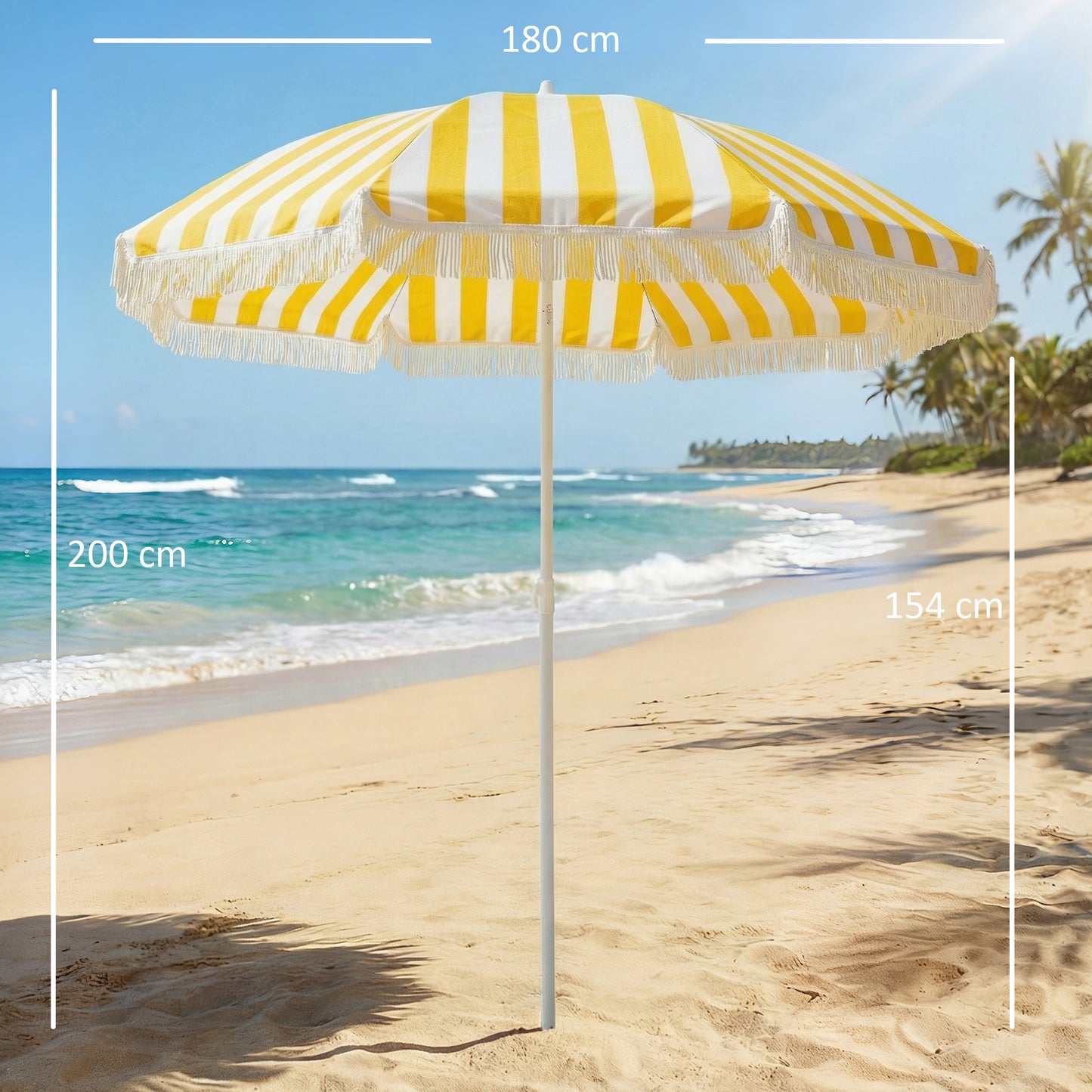 Outsunny Sombrilla De Playa Con Flecos Ø180 Cm Altura Ajustable, Inclinación 30°_2