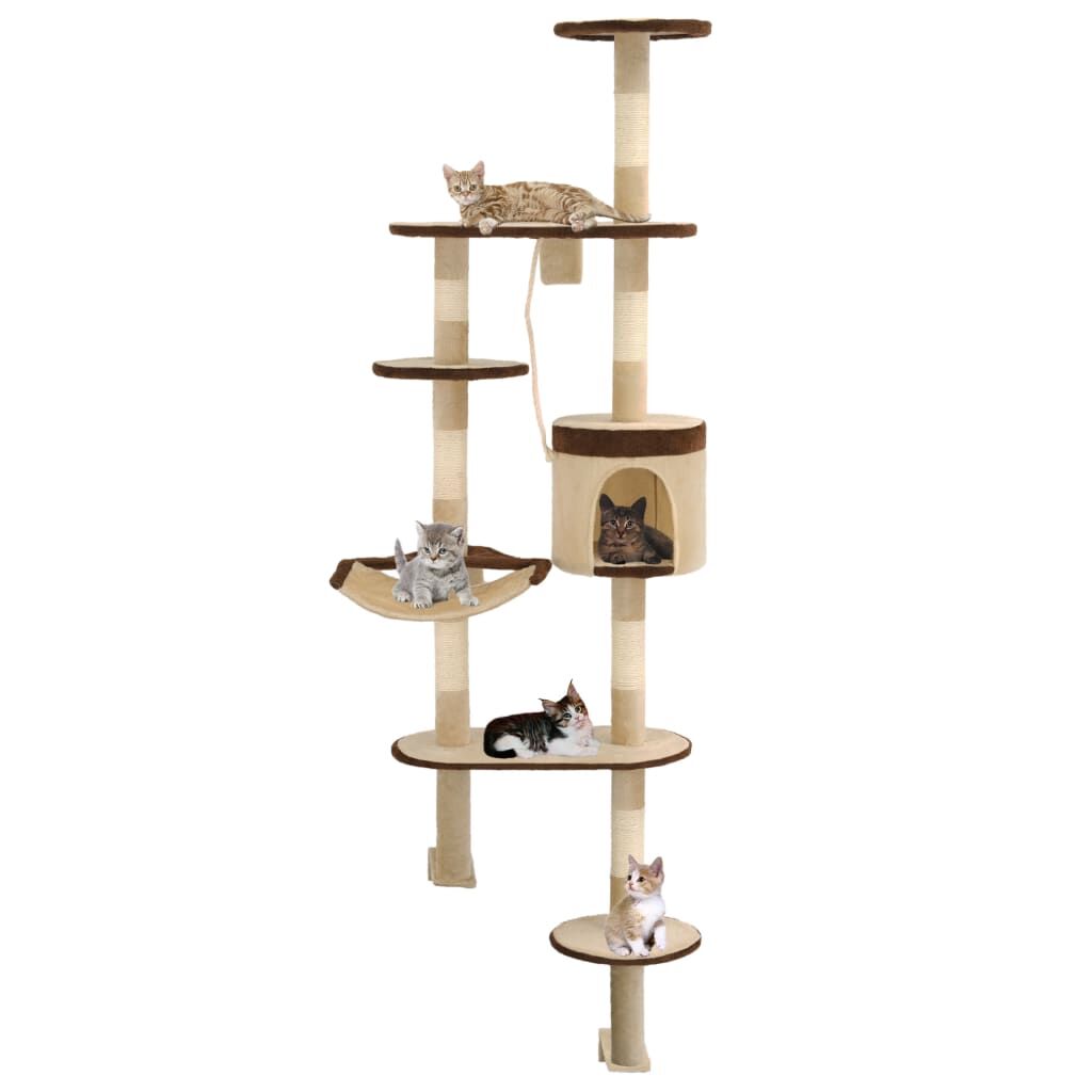 Vidaxl Rascador De Gato De Pared Postes De Sisal 194 Cm Beige Y Marrón_1