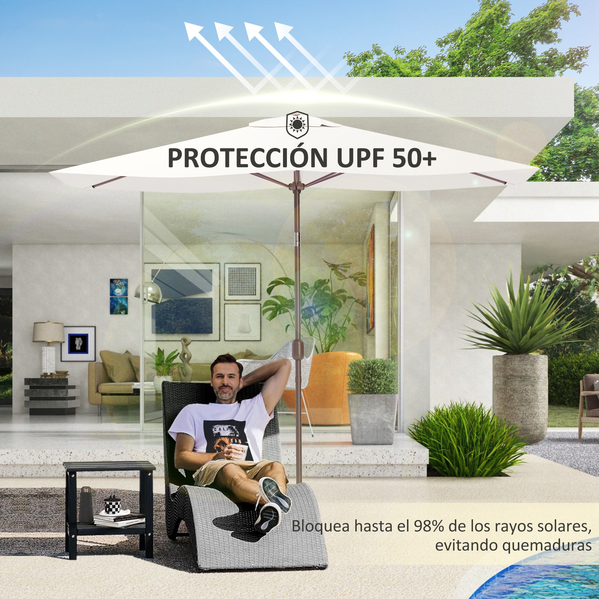 Outsunny Toldo De Recambio De Sombrilla De 3x2 M Con Ventilación Superior Beige_5