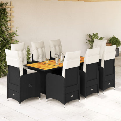 Set De Mesa Y Sillas De Jardín 9 Pzas Y Cojines Ratán Pe Negro / Vetonek_3