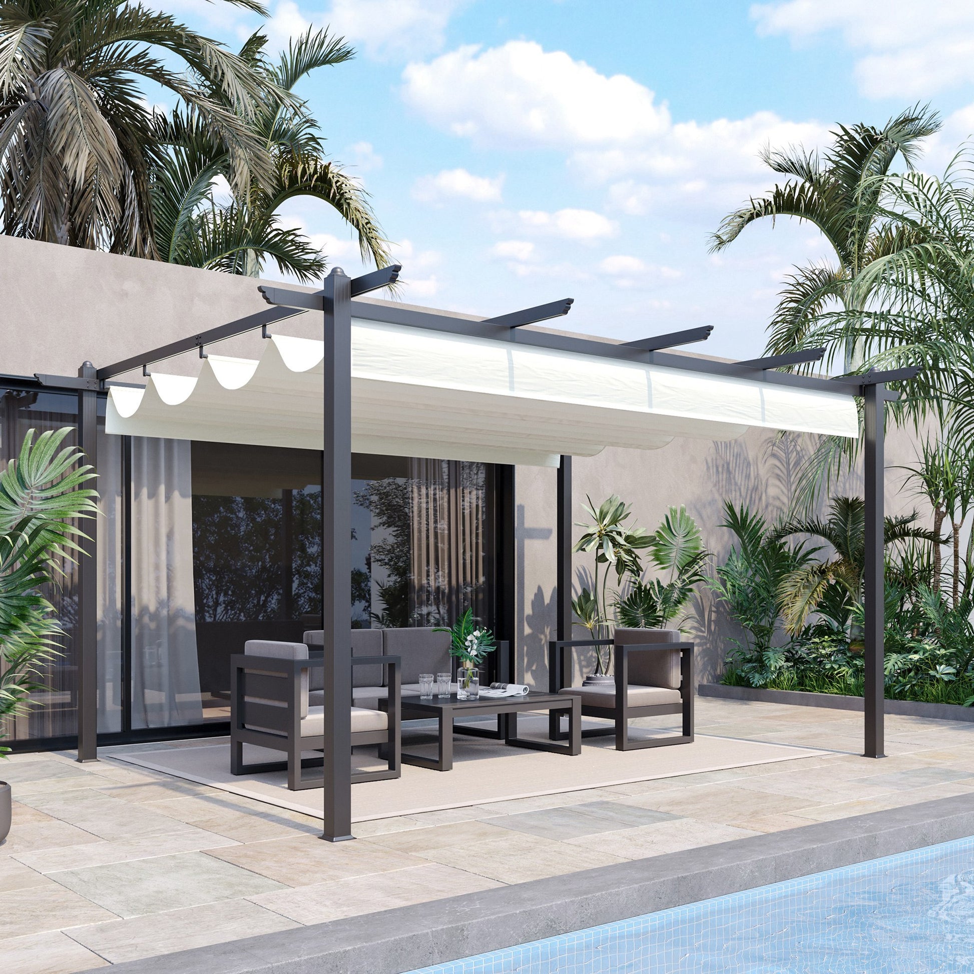 Outsunny Pérgola De Aluminio 4x3 M Con Techo Retráctil Poliéster Para Exterior_1