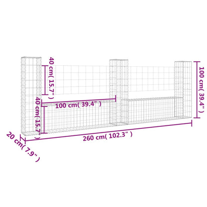 Cesta De Gaviones Forma De U 3 Postes De Hierro 260x20x100 Cm / Vetonek_5