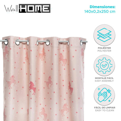 Well Home - Cortina Opaca Infantil unicornio Rosa 140x250cm