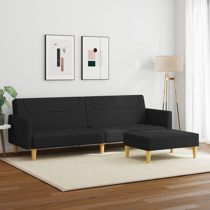 Sofá Cama De 2 Plazas Con Taburete Tela Negro / Vetonek_4