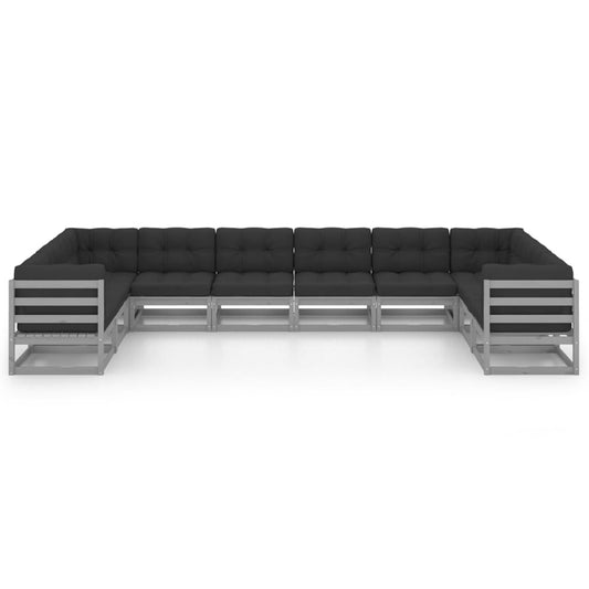 Set De Muebles De Jardín 10 Pzas Con Cojines Madera Pino Gris / Vetonek_0
