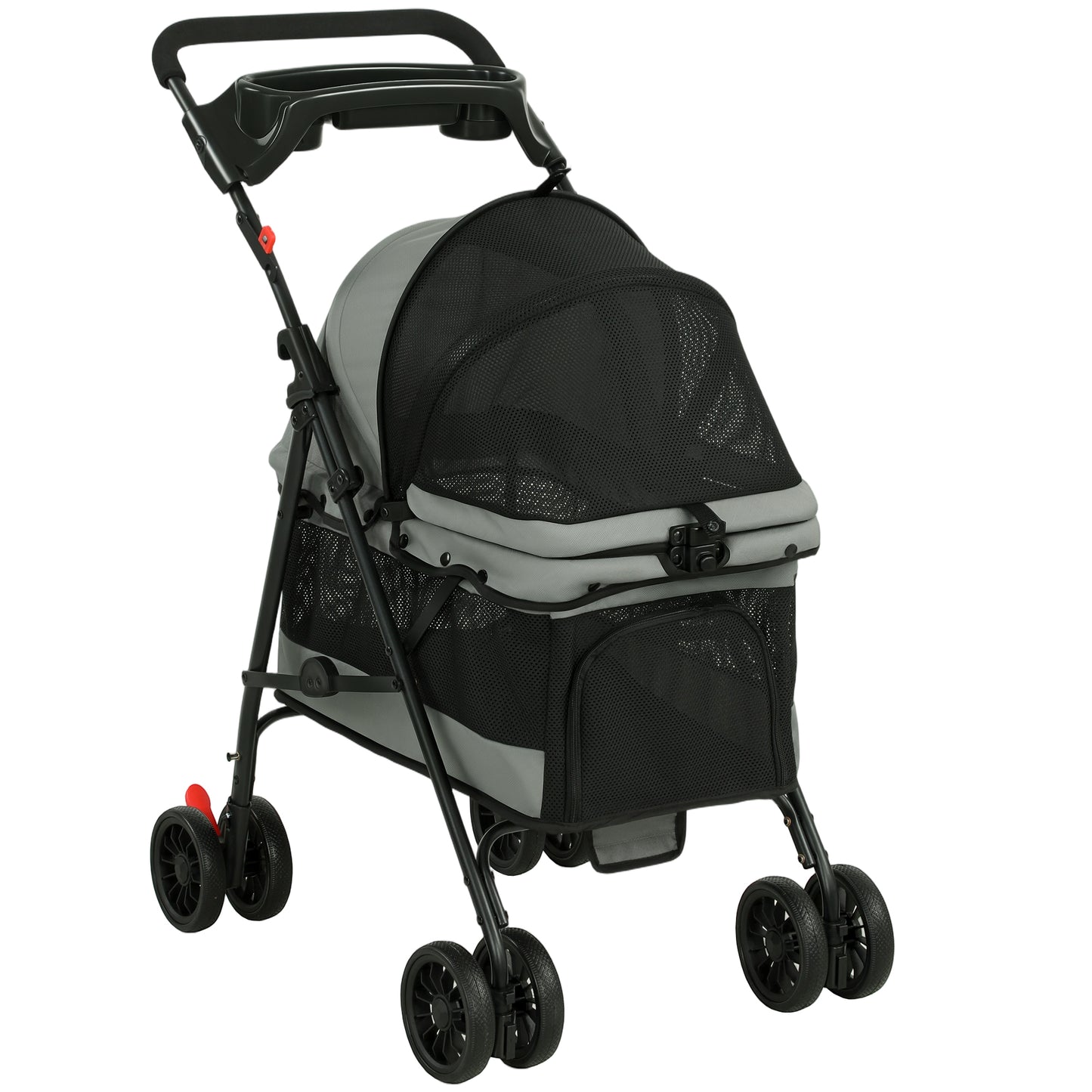 Pawhut Cochecito Para Perros Plegable De 4 Ruedas Ventanas De Malla Y Cojín Gris_0