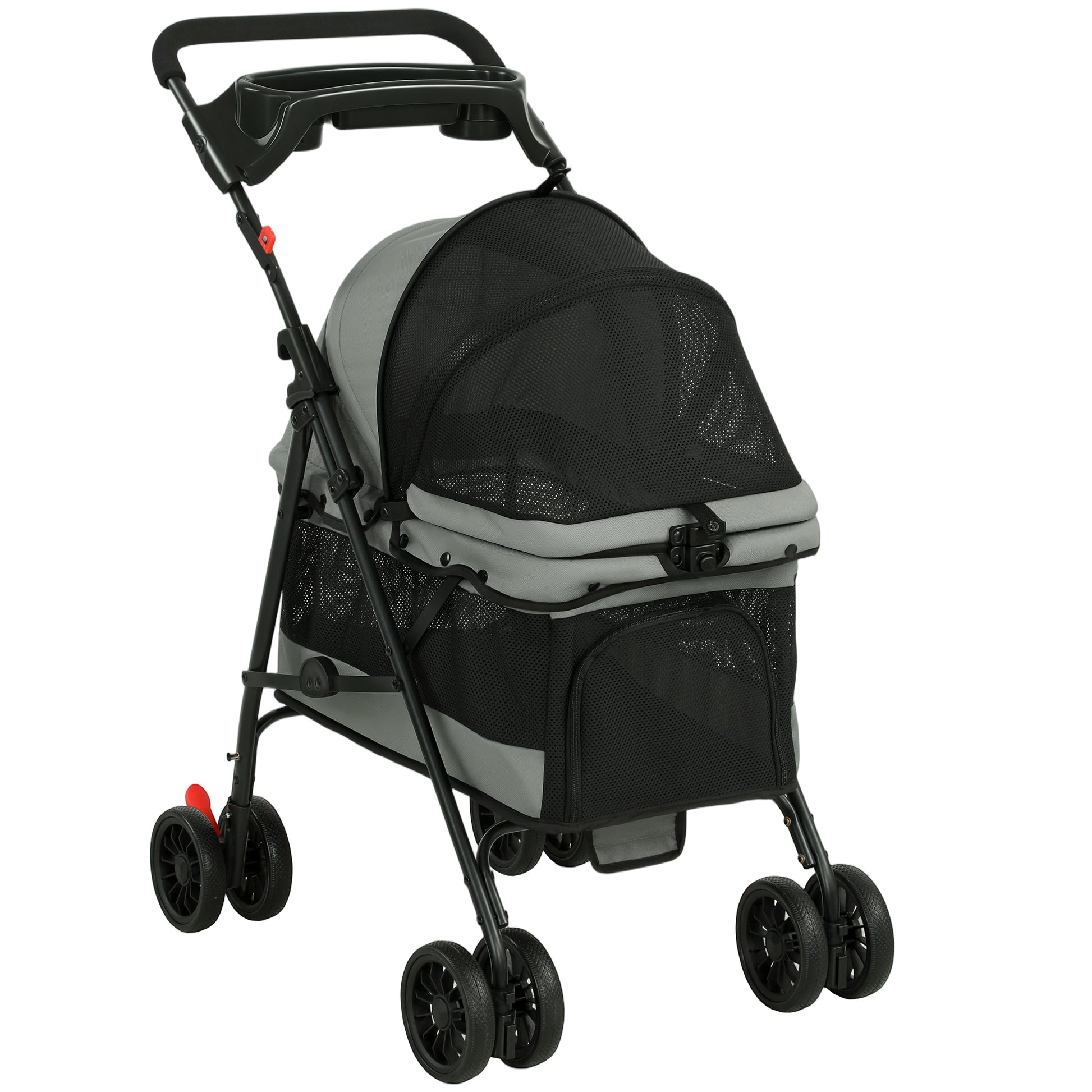 Pawhut Cochecito Para Perros Plegable De 4 Ruedas Ventanas De Malla Y Cojín Gris_0
