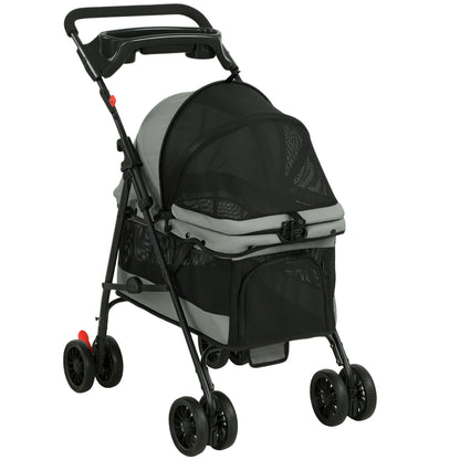 Pawhut Cochecito Para Perros Plegable De 4 Ruedas Ventanas De Malla Y Cojín Gris_0