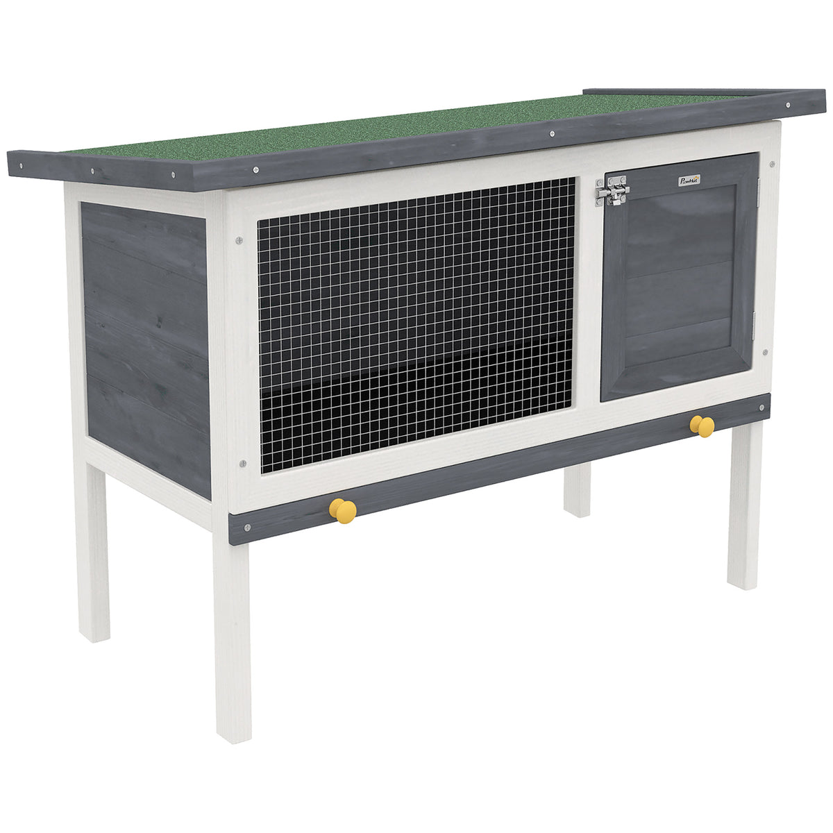 Pawhut Conejera De Madera Con Techo Asfáltico Abatible Bandeja Extraíble Gris_4