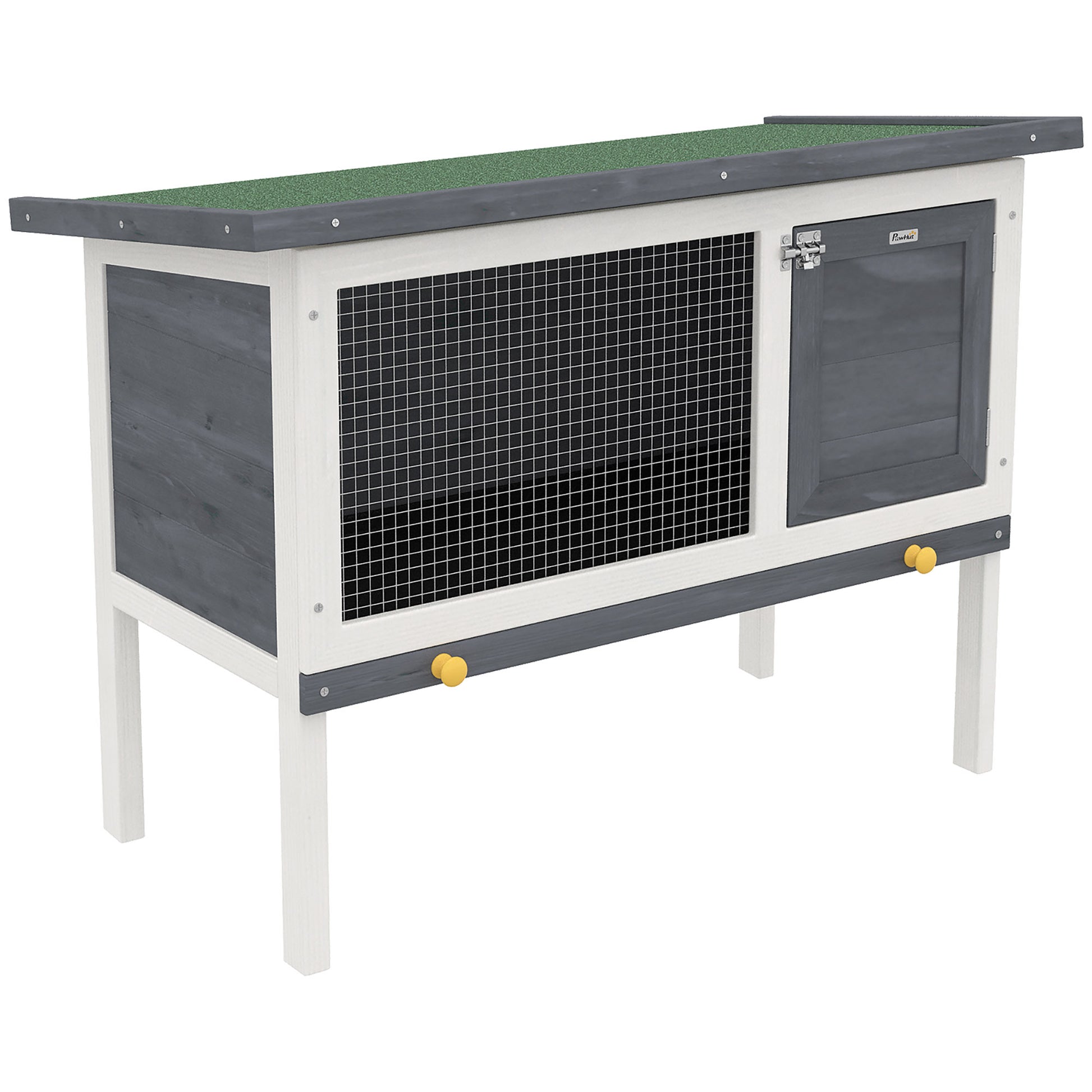 Pawhut Conejera De Madera Con Techo Asfáltico Abatible Bandeja Extraíble Gris_4