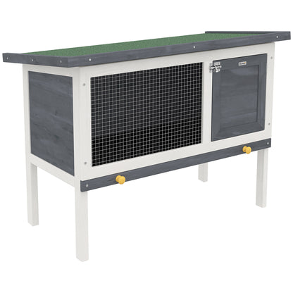 Pawhut Conejera De Madera Con Techo Asfáltico Abatible Bandeja Extraíble Gris_4