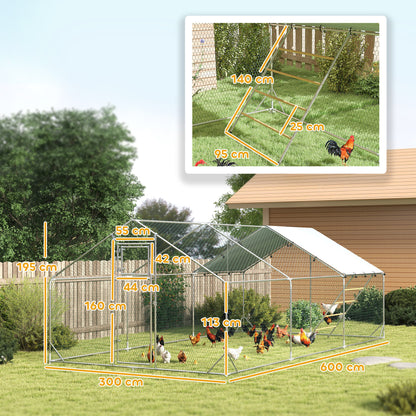 Pawhut Gallinero Para Exterior 3x6x2 M Con Comedero Colgante Tipo Brocheta Plata_2