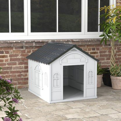 Pawhut Caseta Para Perros Exterior Con Techo De Tejas De Imitación Gris Y Blanco_1