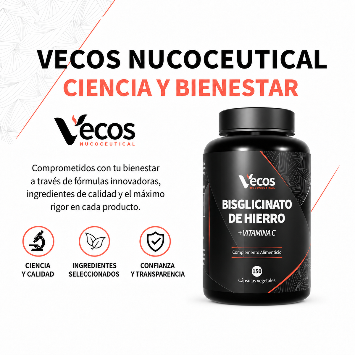 Vecos Hierro 40 Mg (bisglicinato) + Vitamina C 150 Cápsulas Vegetales | 1 Cápsula Al Día_2