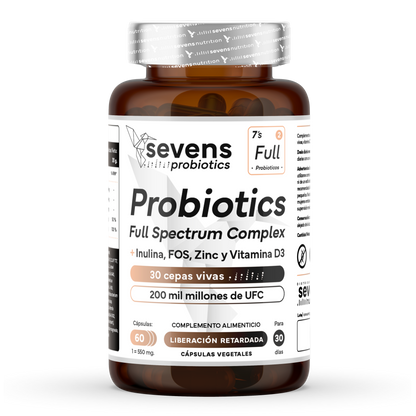 Probiótico Full Spectrum Complex + Inulina, Fos, Zinc Y Vitamina D3. Sevens Nutrition. Salud Digestiva Y Sistema Inmune