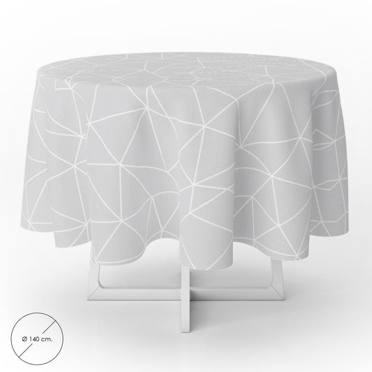 Mantel Hule Geometrico Gris Impermeable Antimanchas Pvc Ø 140 Cm. Uso Interior Y Exterior_0
