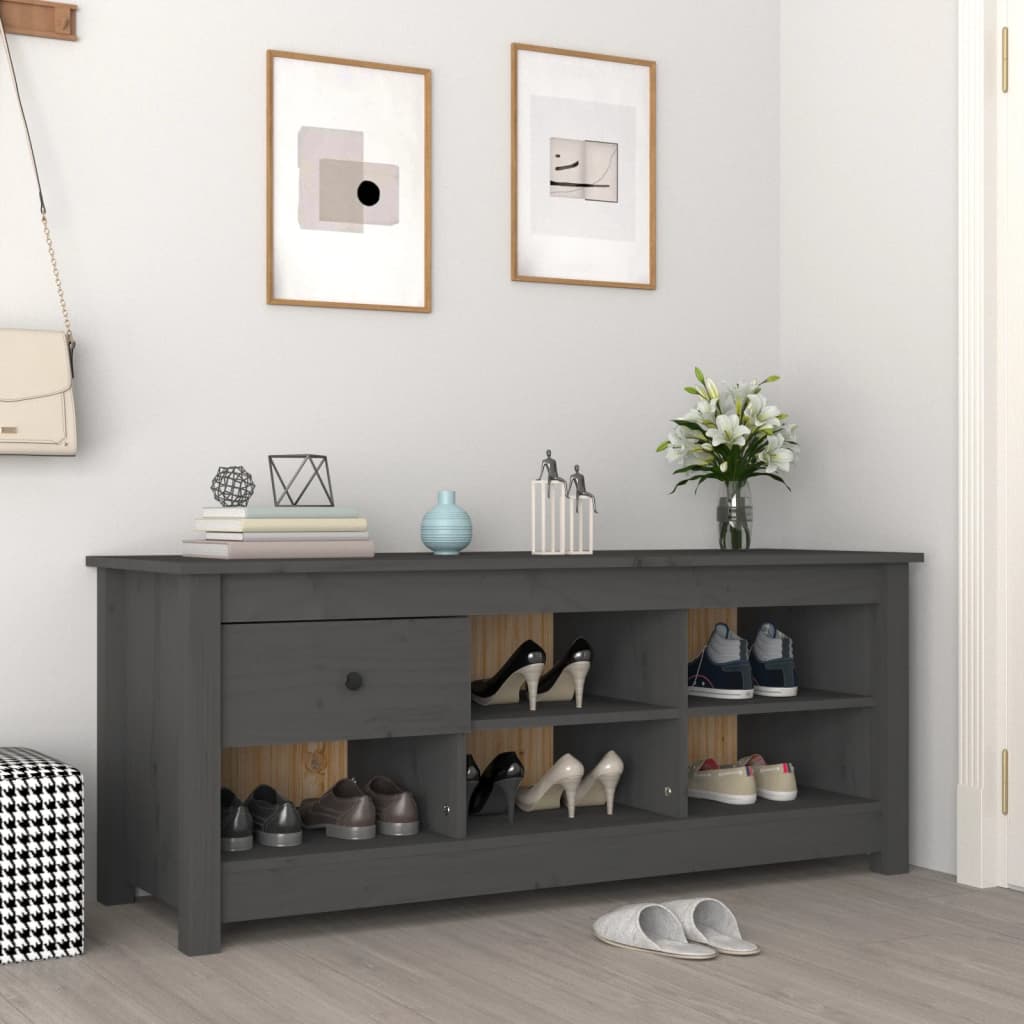 Armario Zapatero De Madera Maciza De Pino Gris 110x38x45,5 Cm / Vetonek_4