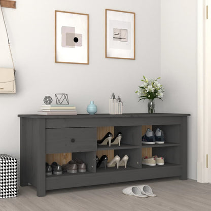 Armario Zapatero De Madera Maciza De Pino Gris 110x38x45,5 Cm / Vetonek_4