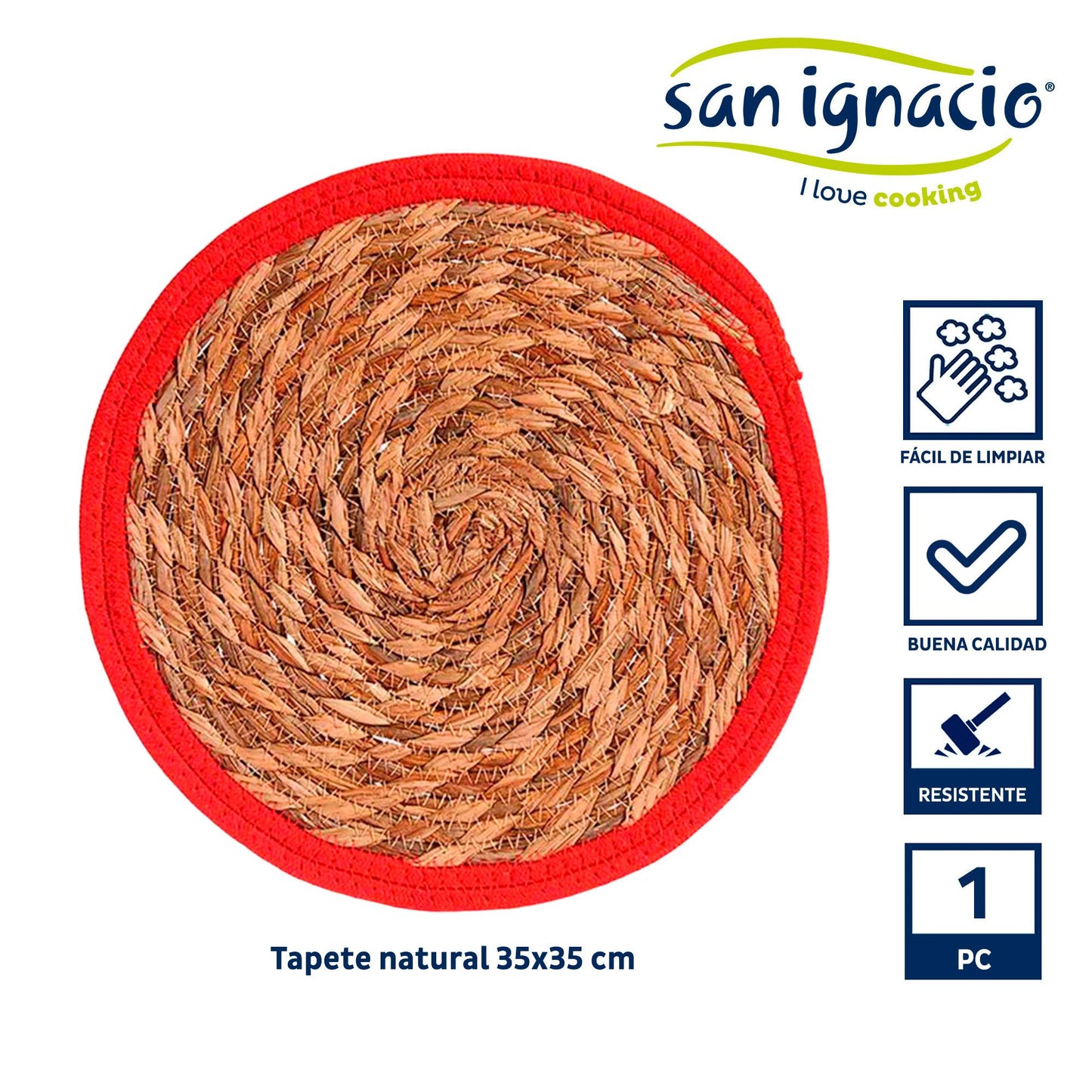 Tapete Natural Borde Rojo 35cm Colección Kinvara