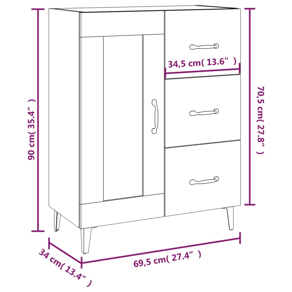 Aparador De Madera Contrachapada Blanco Brillante 69,5x34x90 Cm / Vetonek_5
