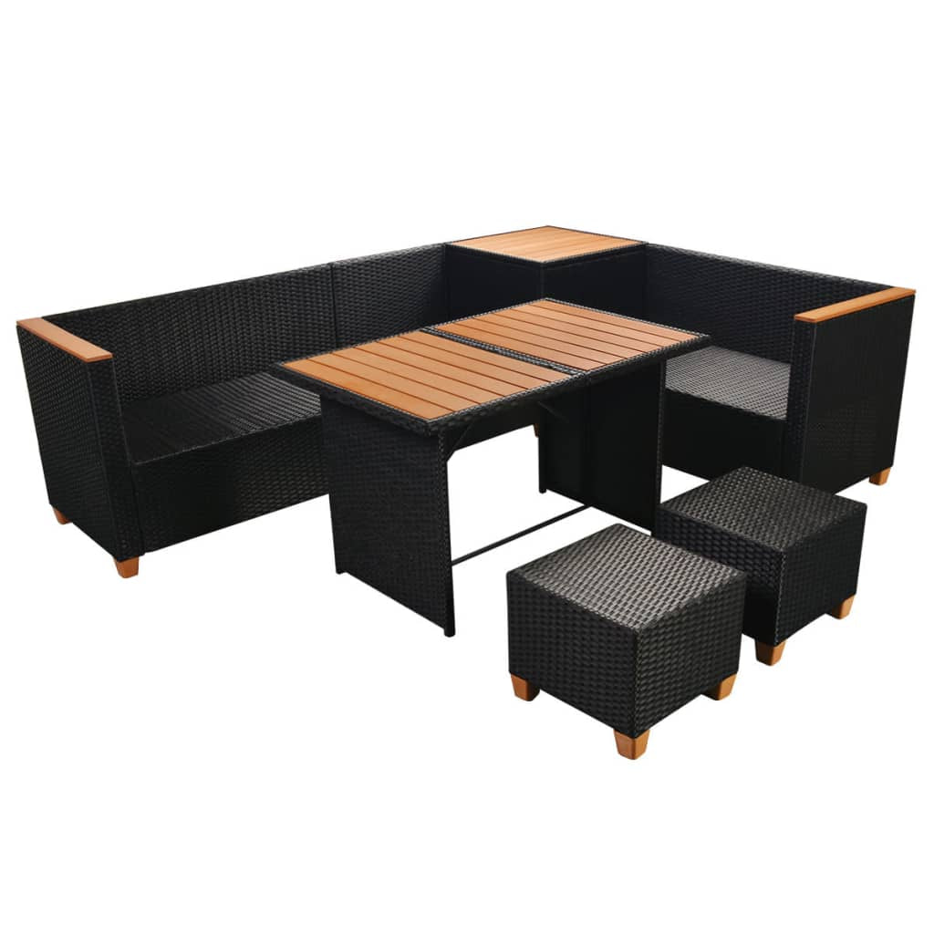 Vidaxl Set Muebles De Jardín 7 Piezas Y Cojines Ratán Sintético Negro_4