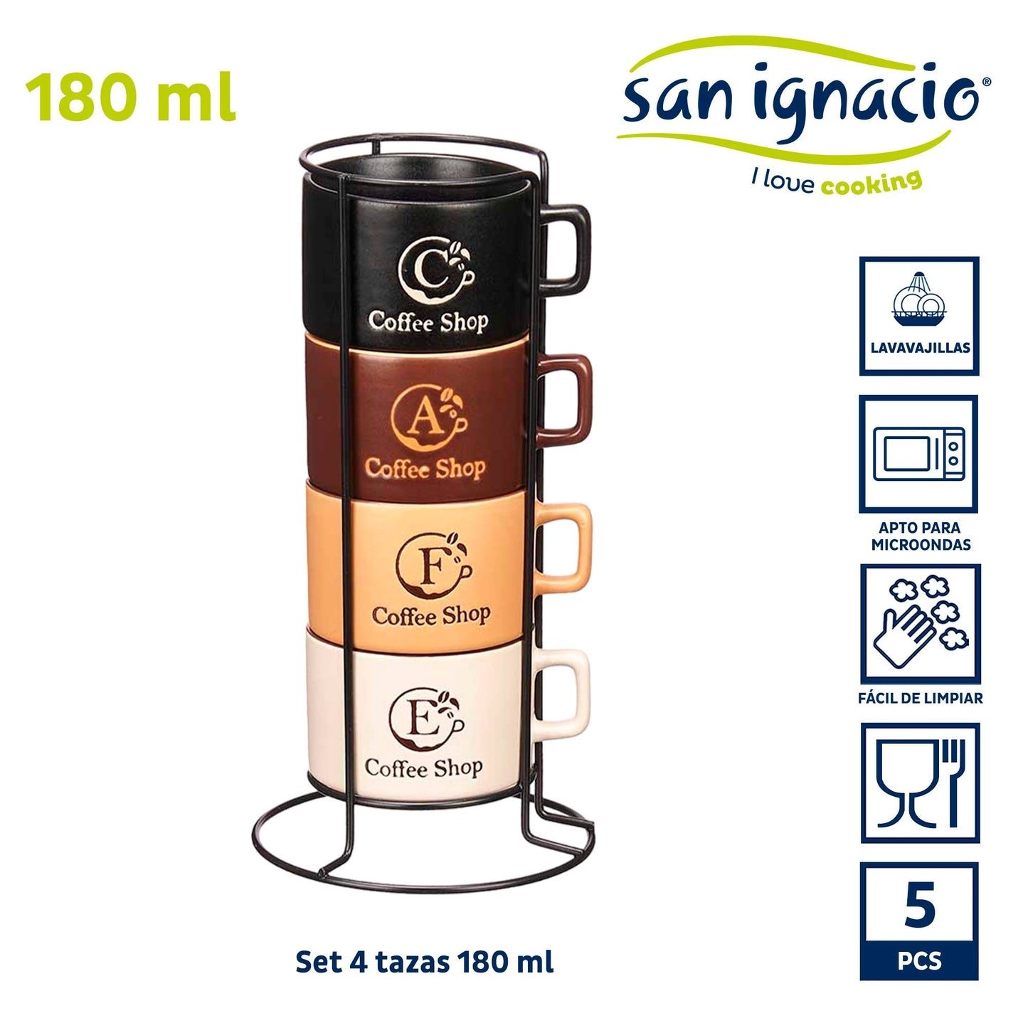 Set 4 Tazas 180 Ml Soporte Surt 4 Colore Colección Vessia_1