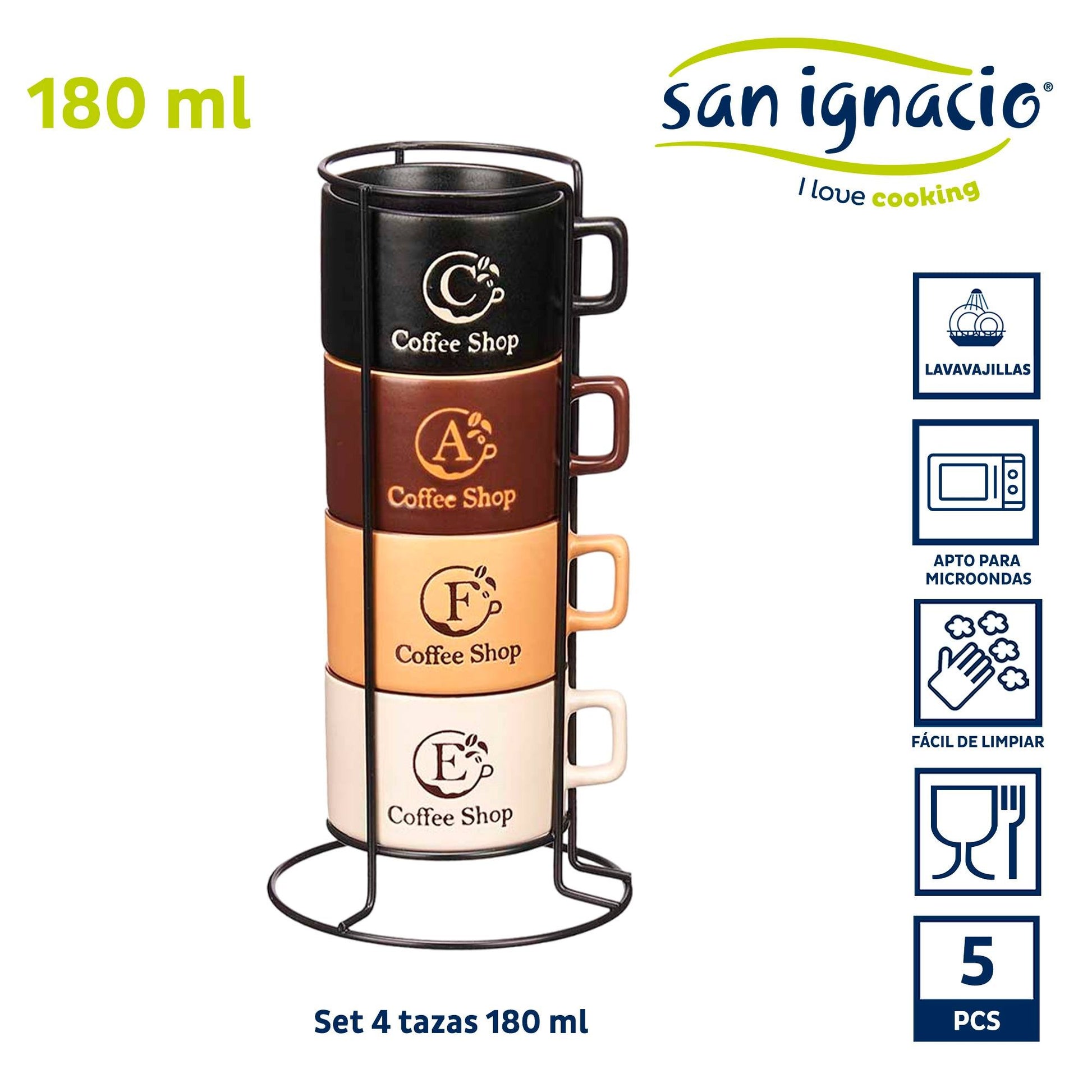 Set 4 Tazas 180 Ml Soporte Surt 4 Colore Colección Vessia_1