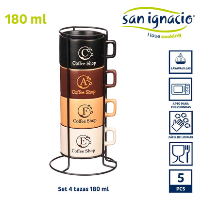Set 4 Tazas 180 Ml Soporte Surt 4 Colore Colección Vessia_1