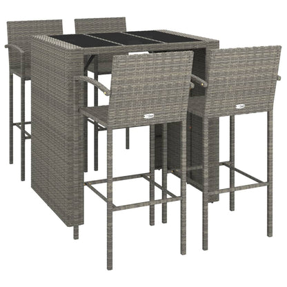 Vidaxl Mesa Y Taburetes Altos Jardín 5 Piezas Ratán Sintético Gris_0