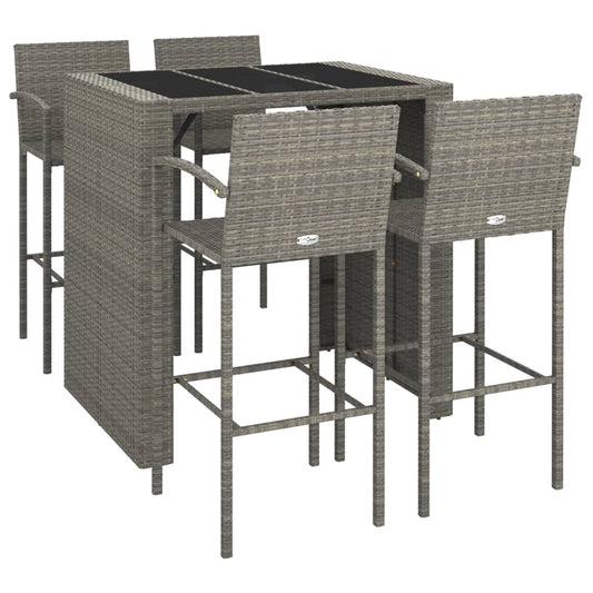 Vidaxl Mesa Y Taburetes Altos Jardín 5 Piezas Ratán Sintético Gris_0