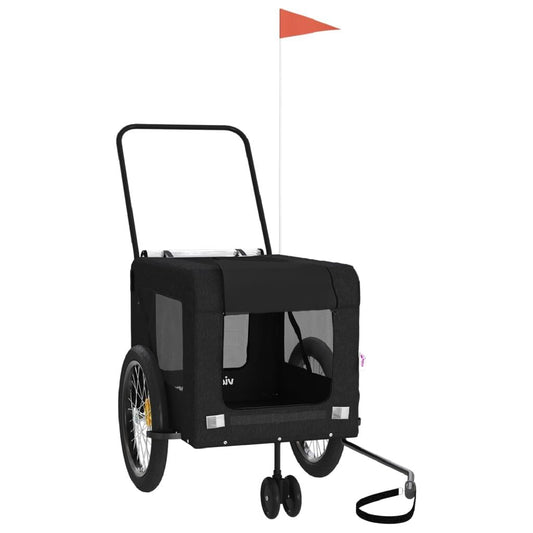 Vidaxl Remolque De Bicicleta Mascotas Hierro Tela Oxford Negro_0