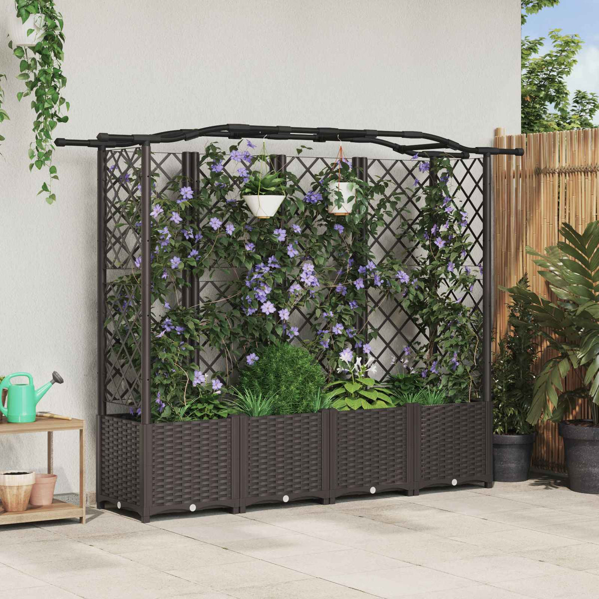 Cama Elevada Con Trellis Y Techo Marrón 204 X 40 X 138 Cm Pp_1