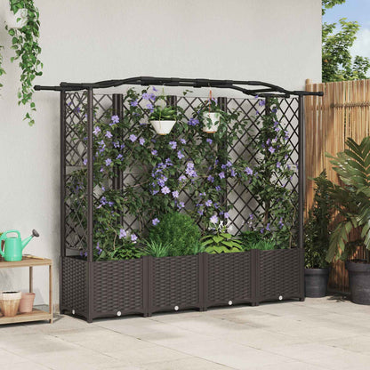 Cama Elevada Con Trellis Y Techo Marrón 204 X 40 X 138 Cm Pp_1