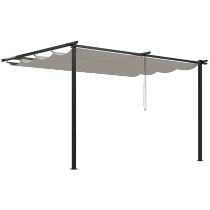 Outsunny Pérgola De Pared De Jardín 4x3 M Con Techo Retráctil Tela Poliéster_0
