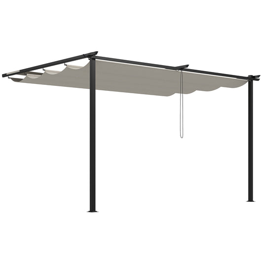 Outsunny Pérgola De Pared De Jardín 4x3 M Con Techo Retráctil Tela Poliéster_0