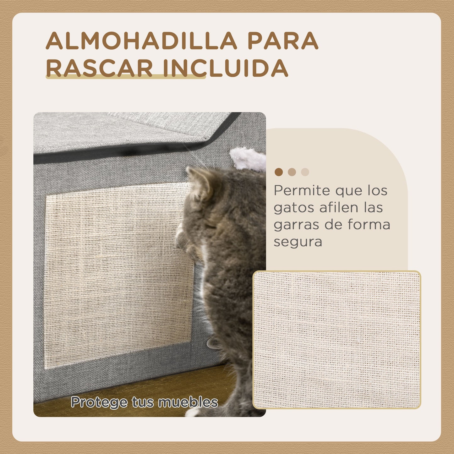 Pawhut Caseta Para Gatos Con Almohadilla Para Rascar Cojín Suave 65x41x45,5 Cm_3