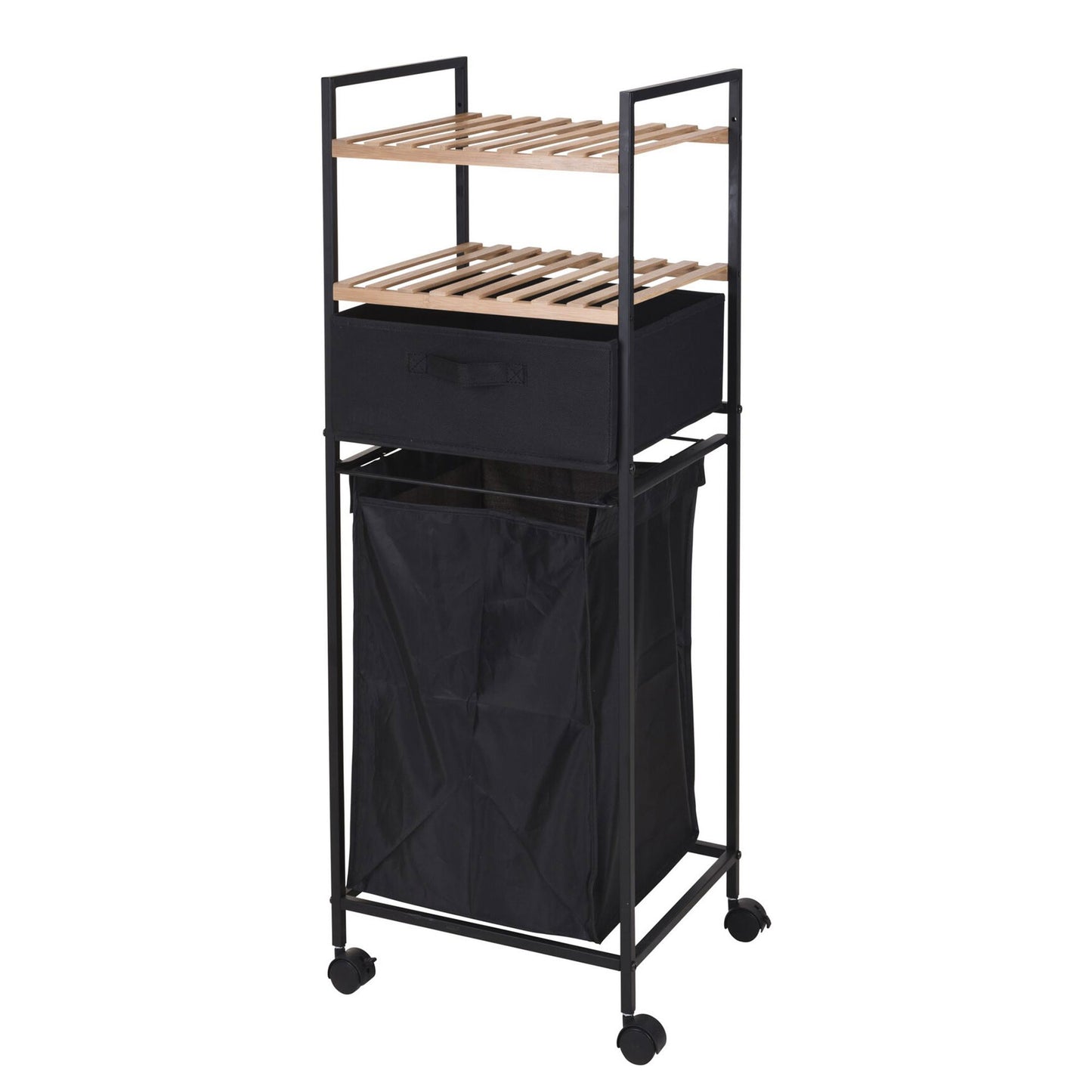 Well Home Estantería De Baño Con 2 Estantes + Bolsa De Lavandería En Poliéster De 40l, H.109cm