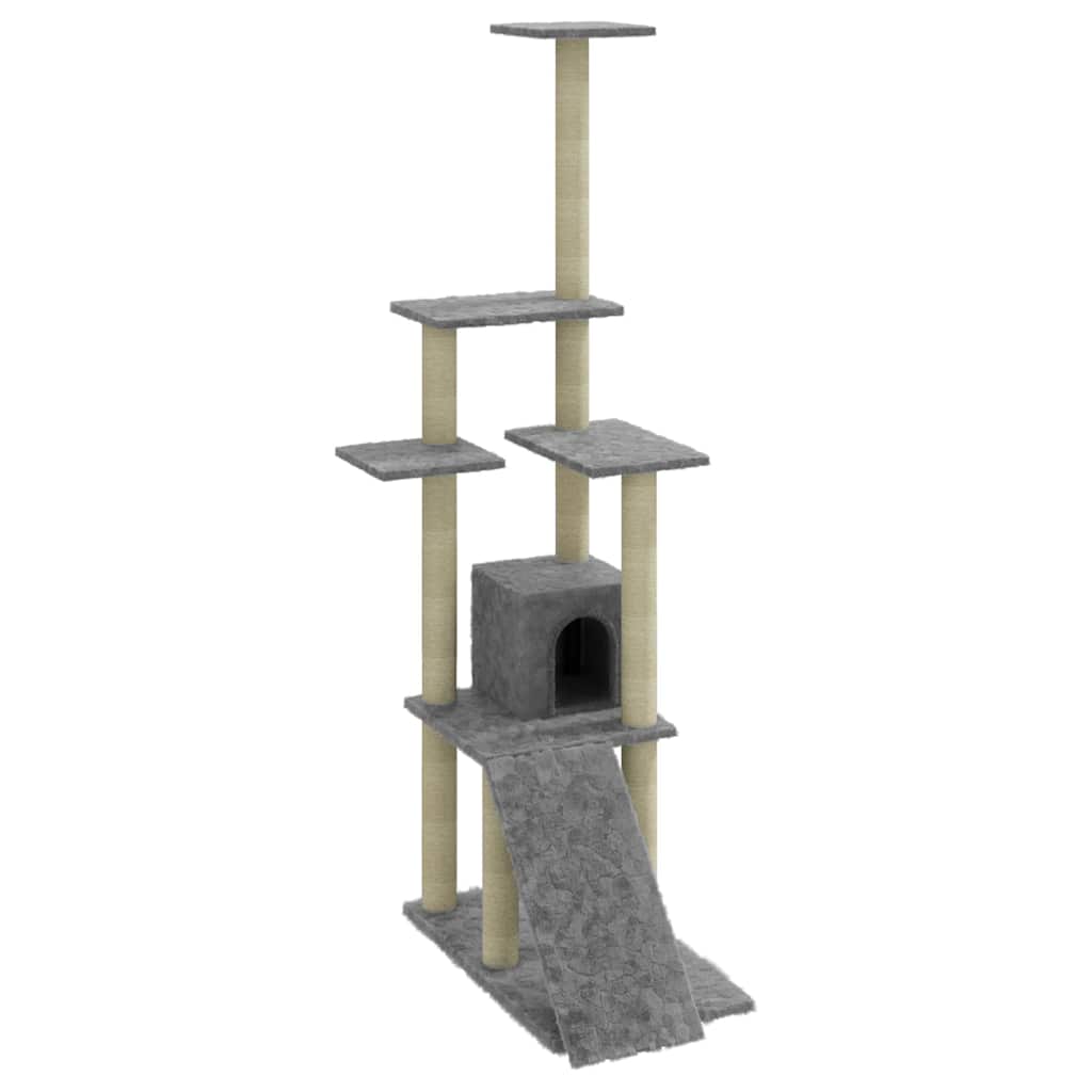 Rascador Para Gatos Con Postes De Sisal Gris Claro 155 Cm_0
