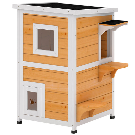 Pawhut Caseta Para Gatos De Madera Exterior Con Techo Abatible 51x51x81,3 Cm_0