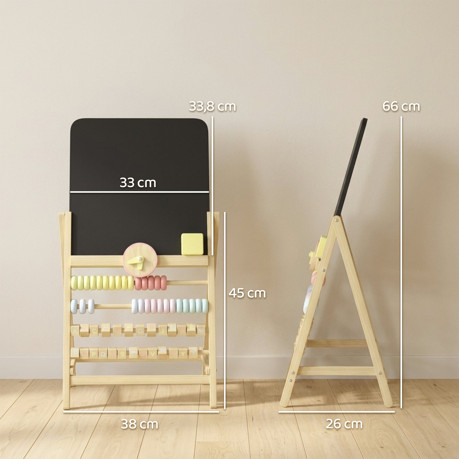 Aiyaplay Pizarra Infantil Caballete Con Reloj Ábaco Y Borrador Madera Natural_2