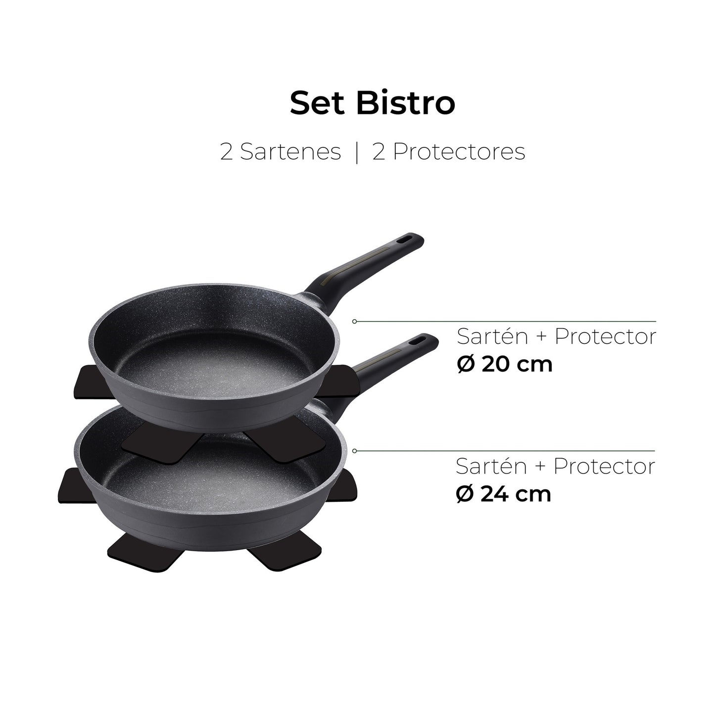 Set De 2 Sartenes Ø20ø24cm Con Protectores Bistro San Ignacio