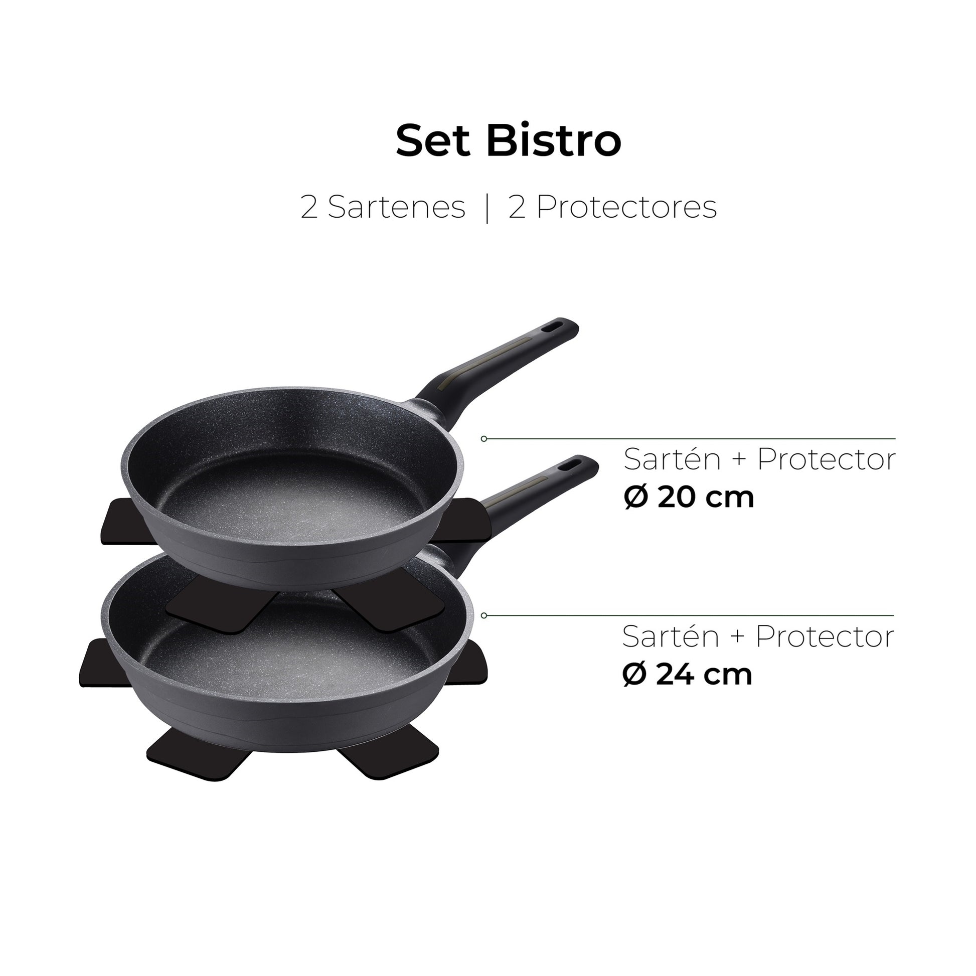 Set De 2 Sartenes Ø20ø24cm Con Protectores Bistro San Ignacio