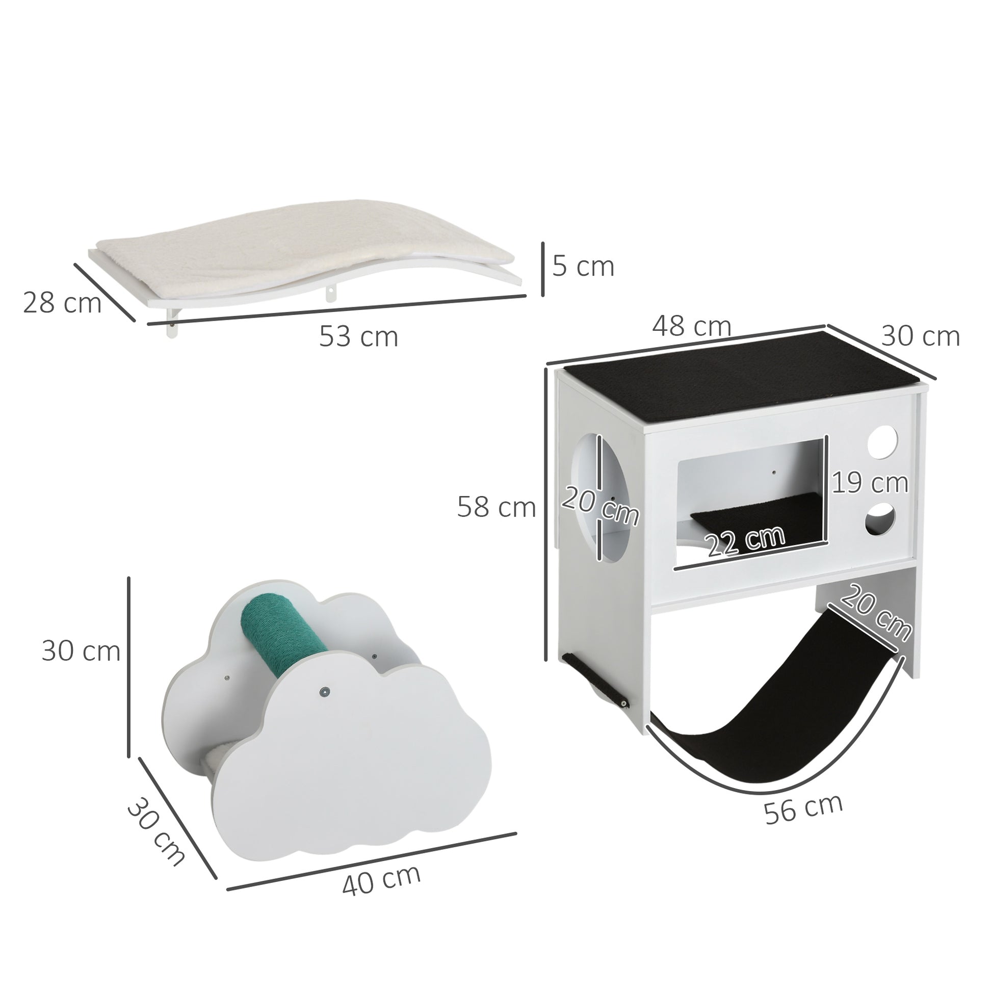 Pawhut Estantes Para Gatos De Pared De 3 Piezas Con Caseta Plataformas Hamaca_2