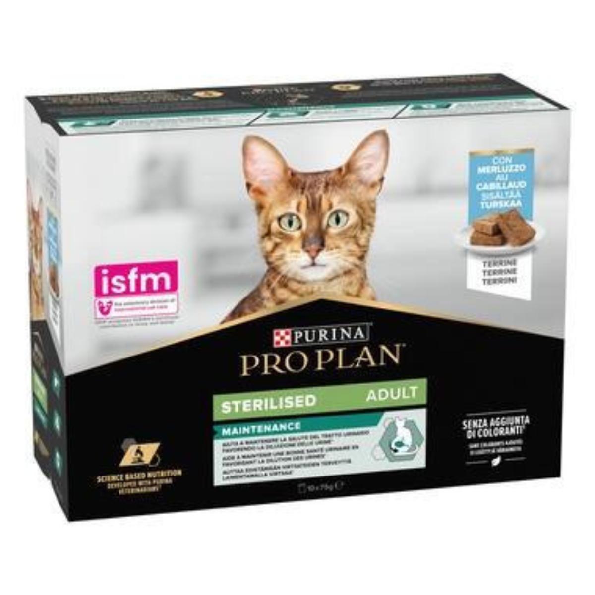 PURINA PRO PLAN Gato Húmedo ESTERILIZADO Terrine Bacalao Sobre 10 x 75g